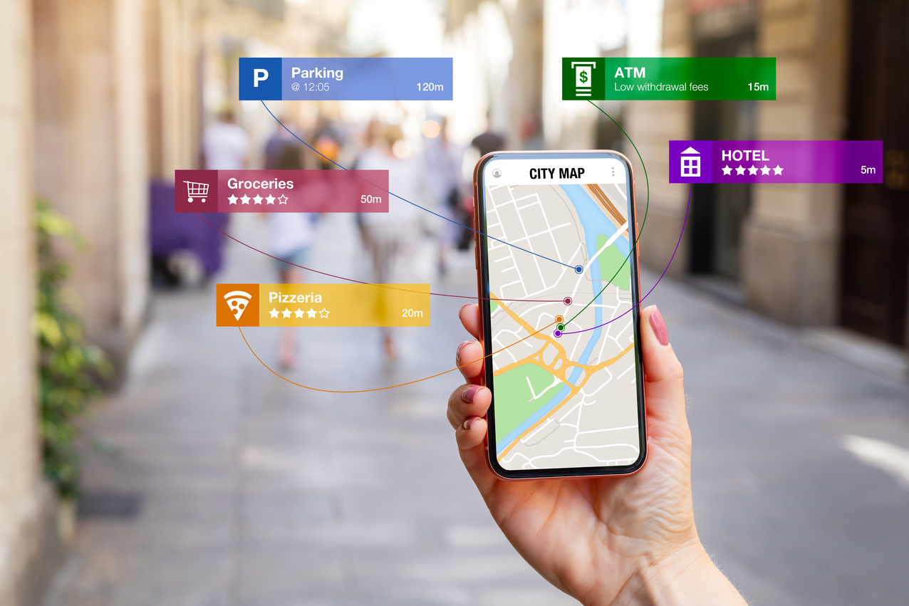 Conceptual Photo Showing Augmented Reality Technology Being Used for Navigation
